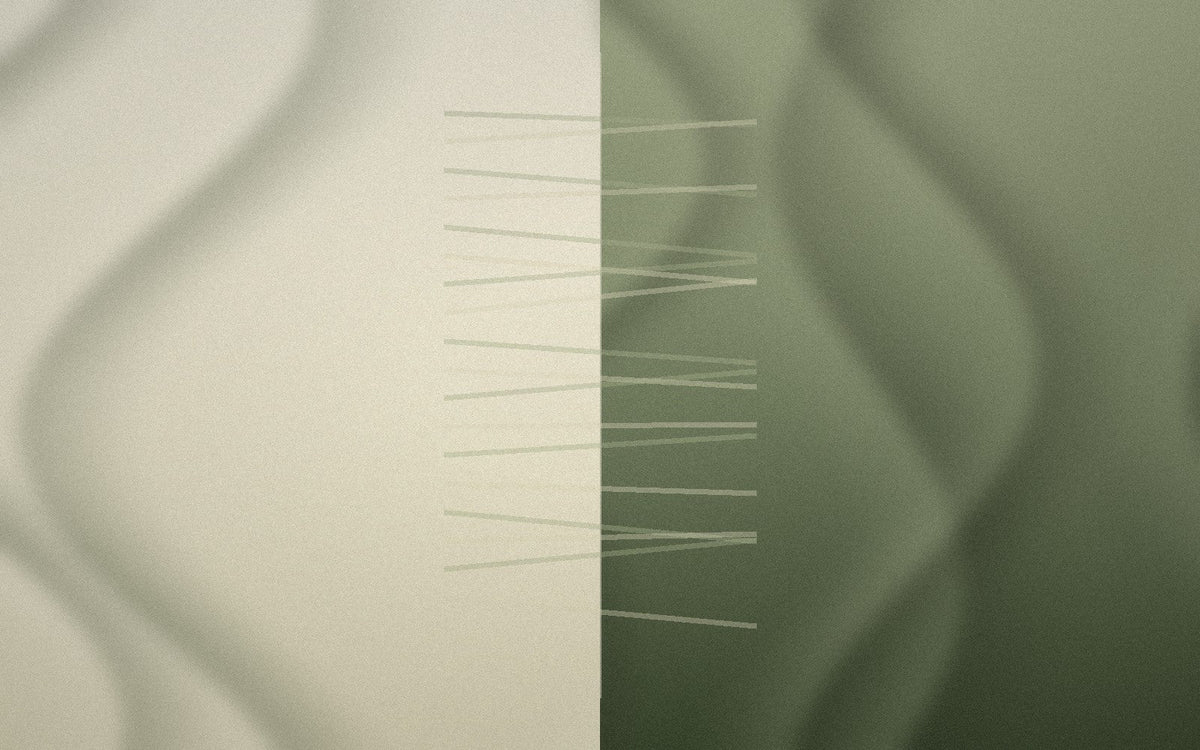 Interlaced material study showing two textile characters coming together